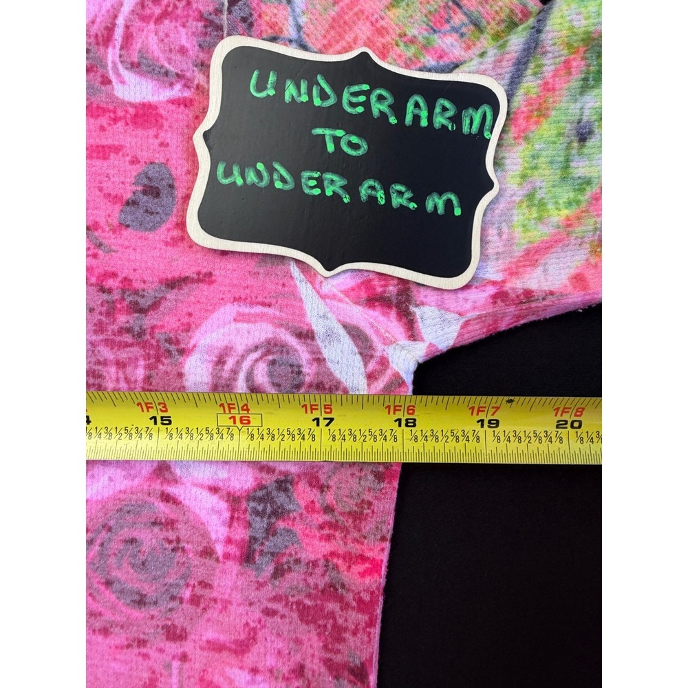 Whimsy Rose Pink Floral Knit Top Waffle Large Botanical Long Sleeve Cottagecore - Picture 11 of 13